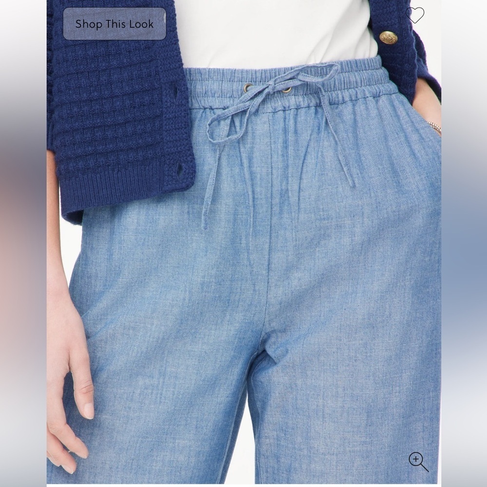 J. Crew Factory Chambray wide-leg drawstring pant Flowy loose cotton size 2 - Picture 2 of 13